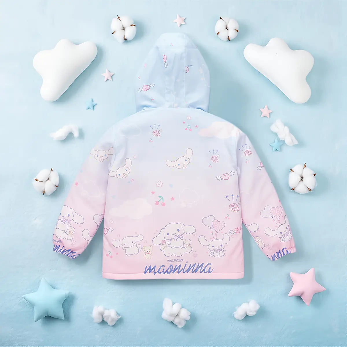 Girls Pink Cinnamoroll Cartoon Printed Hooded Zipper Jacket Coats & Jackets