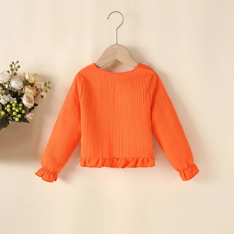 Girls Orange Textured Long Sleeve Shrug Tops