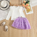 Girls Long Sleeves Top With Purple Tulle Ruffled Skirts Set Sets Purple 2-3 Y