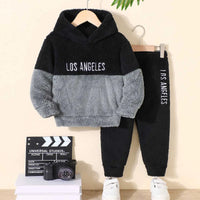 Boys Black Typographic Embroidered Sweatshirt With jogger Sets 2 pc. Sets Black 3-4 Y