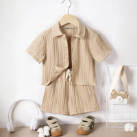 Boys Beige Stripe Short Sleeves Shirt With Shorts Co-ord Sets Sets Beige 1-2 Y