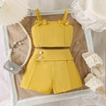 Girls Mustard Bow Applique Sleeveless Top With Shorts Sets 2 pc. Sets Mustard 2-3 Y