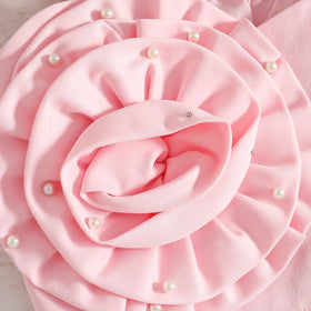 Girls Pink 3D Flower Applique Embellished Top With Denim Skirt Sets Sets