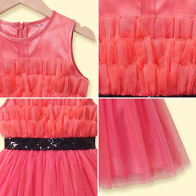 Girls Pink Ruffled Sleeveless Fit & Flare Party Dress Party Dresses