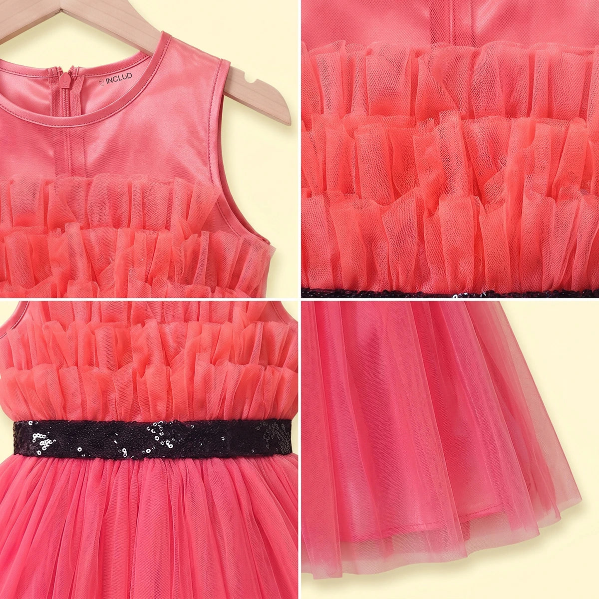 Girls Pink Ruffled Sleeveless Fit & Flare Party Dress Party Dresses