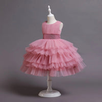 Girls Dusty Pink Sleeveless Layered Party Wear Dress Casual Dresses