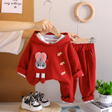 Girls Red Solid Rabbit Applique Hooded Sweatshirt With joggers Set