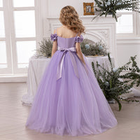 Girls Lavender Gathered Off-Shoulder Tulle Party Gown Party Dresses