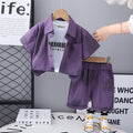 Boys Purple Short Sleeves Shirt With T-Shirt And Shorts Set 3 pc. Sets Purple 1-2 Y