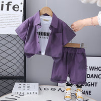 Boys Purple Short Sleeves Shirt With T-Shirt And Shorts Set 3 pc. Sets Purple 1-2 Y