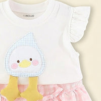 Girls White Duck Applique Top With Checked Shorts Sets Sets