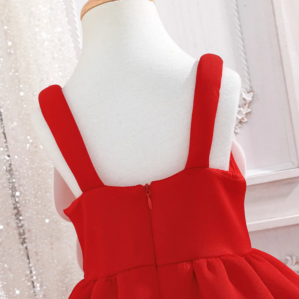 Girls Red Floral Applique Fit & Flare Party Dresses Party Dresses