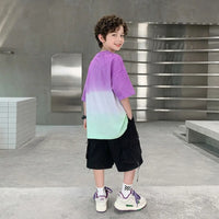 Boys Purple Ombre Print T-Shirt With Shorts Sets Sets