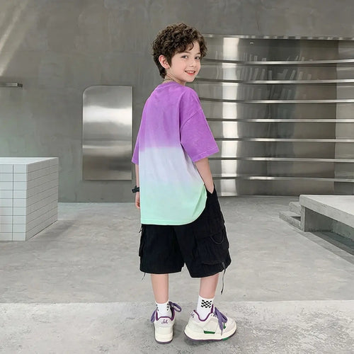 Boys Purple Ombre Print T-Shirt With Shorts Sets Sets