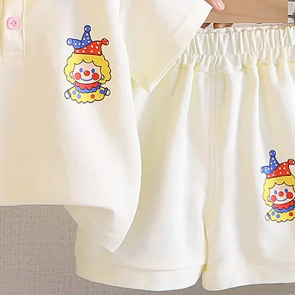Boys Off White Clown Printed Polo T-Shirt With Shorts Co-ord Sets Sets