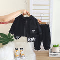 Boys Black Typographic Printed Hooded Sweatshirt With Sleeveless Jacket & Joggers Set Sets Black 1-2 Y