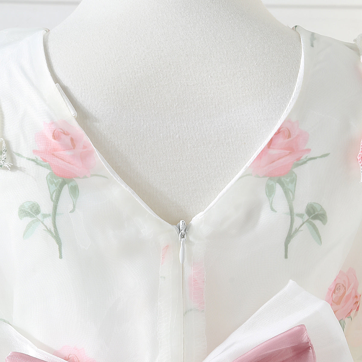 Girls White Floral Printed Party Dress with Statement Back Bow Party Dresses