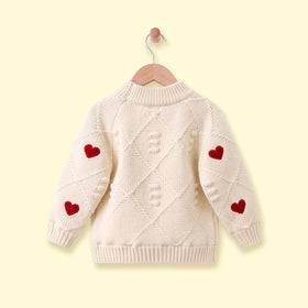 Girls Cream Heart Long Sleeve Sweater Sweaters & Cardigans