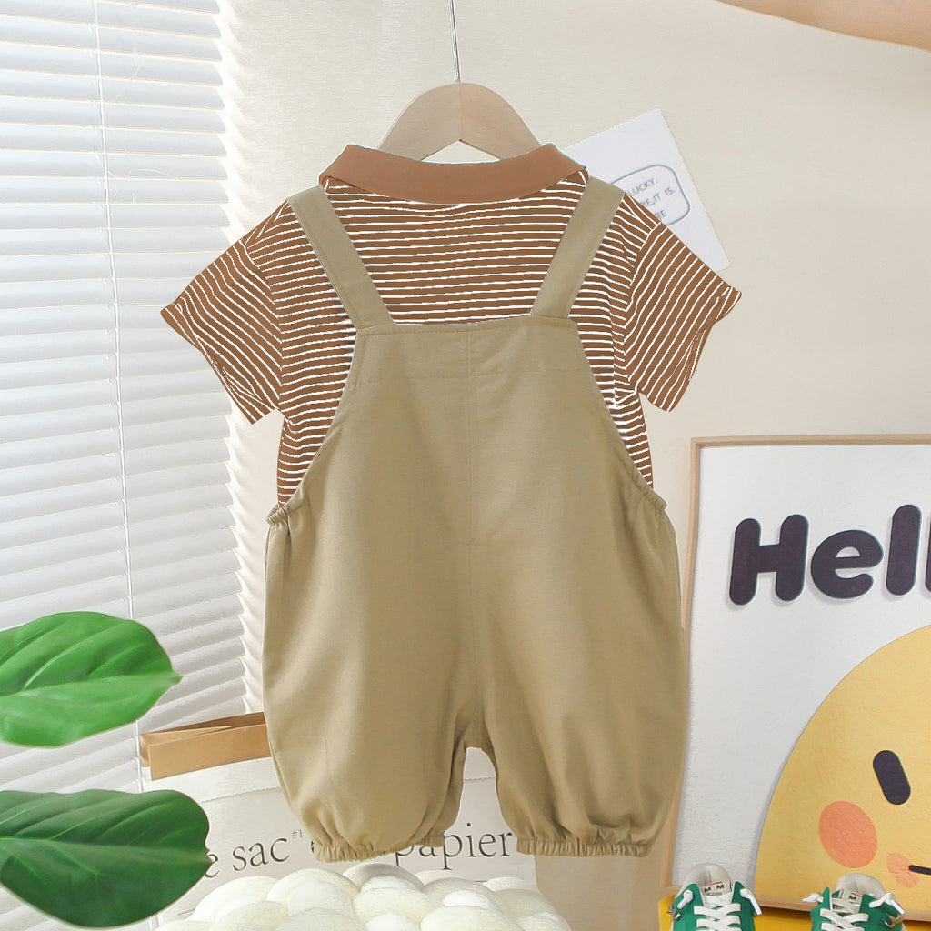 Boys Brown Striped Polo T-Shirts With Dungaree Set 2 pc. Sets