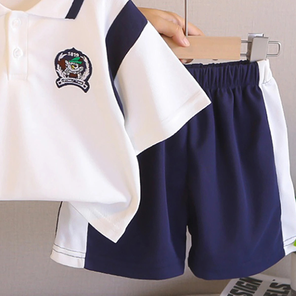 Boys White Printed Short Sleeve Polo T-Shirt With Elasticated Shorts Sets 2 pc. Sets