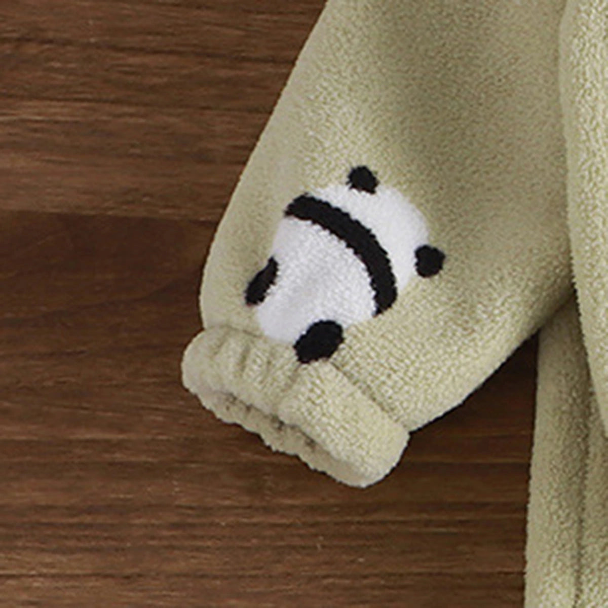 Boys Light Green Fleece Panda Cartoon Printed Zip-up Jacket With Jogger Co-ord Sets Sets