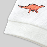 Boys White Allover Dinosaur Printed Short Sleeves Polo T-Shirt Tshirts
