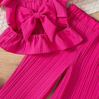 Girls Fuchsia Self Stripe Peplum Top With Pants Co-ord Sets Sets