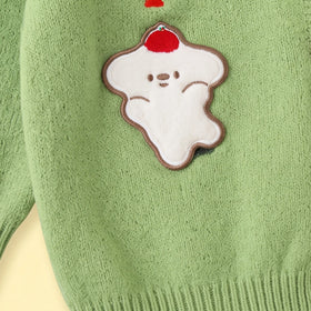Girls Green Applique Long Sleeve Cardigan Sweaters & Cardigans