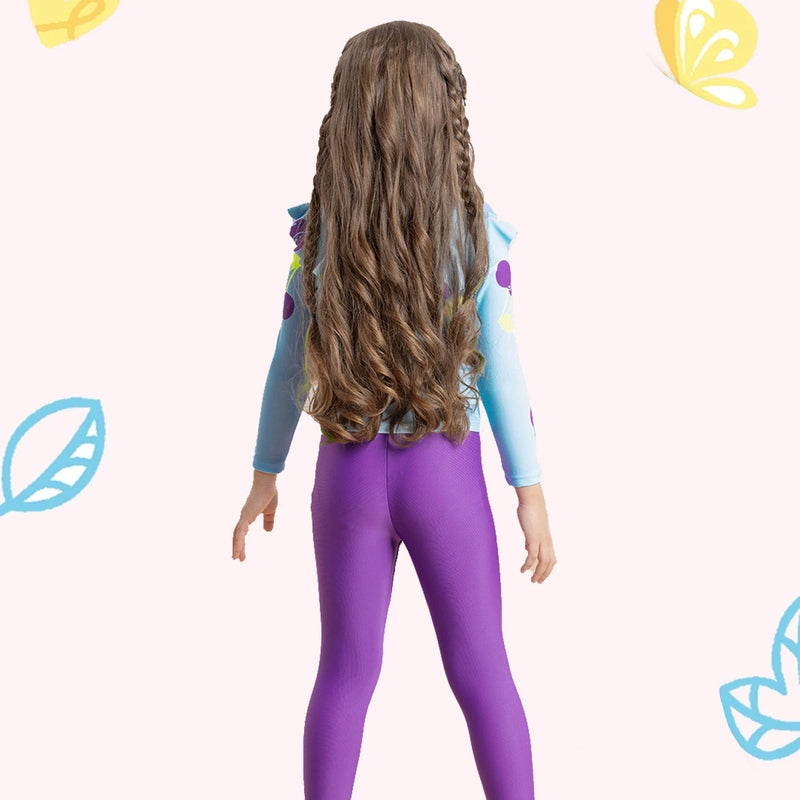 Girls Sky Blue Cherry Printed Top With Legging Swimwear Sets Sets