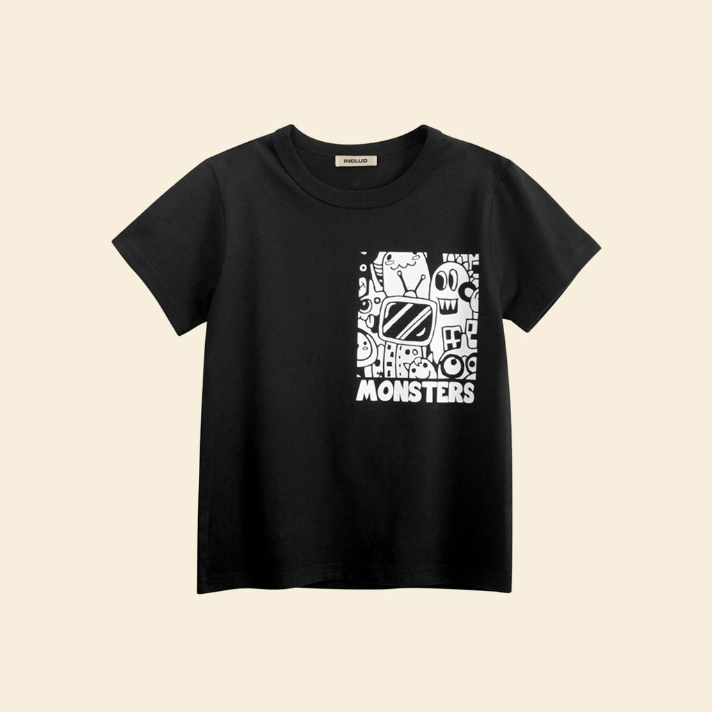 Boys Black Graphic Cartoon Printed Short Sleeves T-Shirt Tshirts
