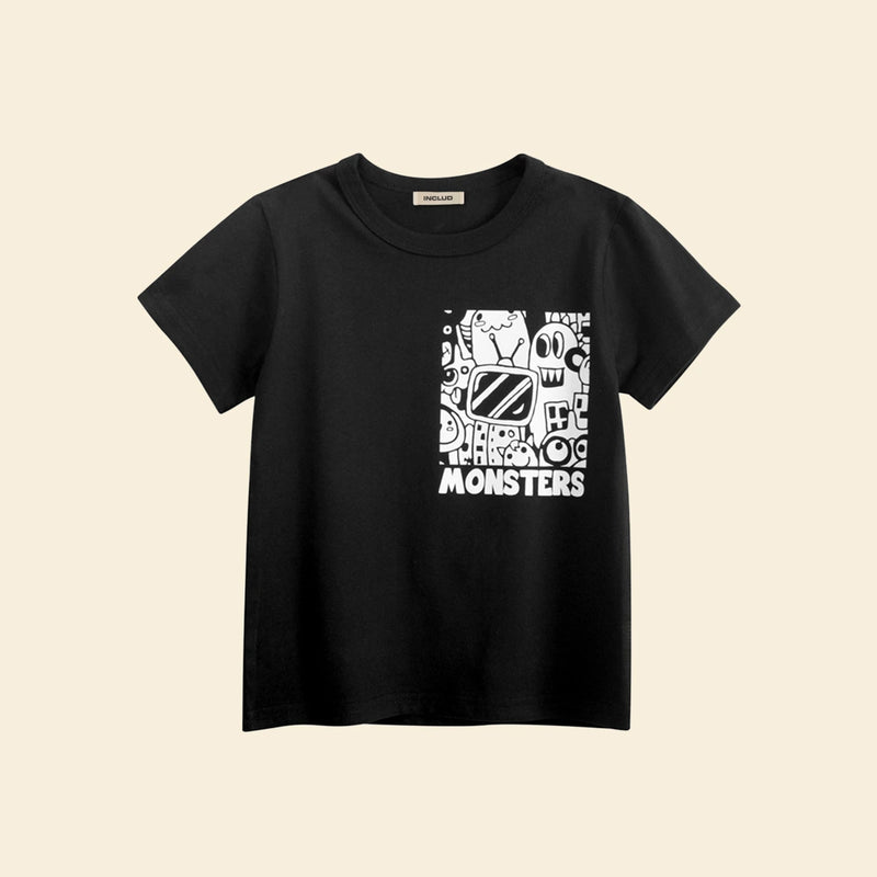 Boys Black Graphic Cartoon Printed Short Sleeves T-Shirt Tshirts