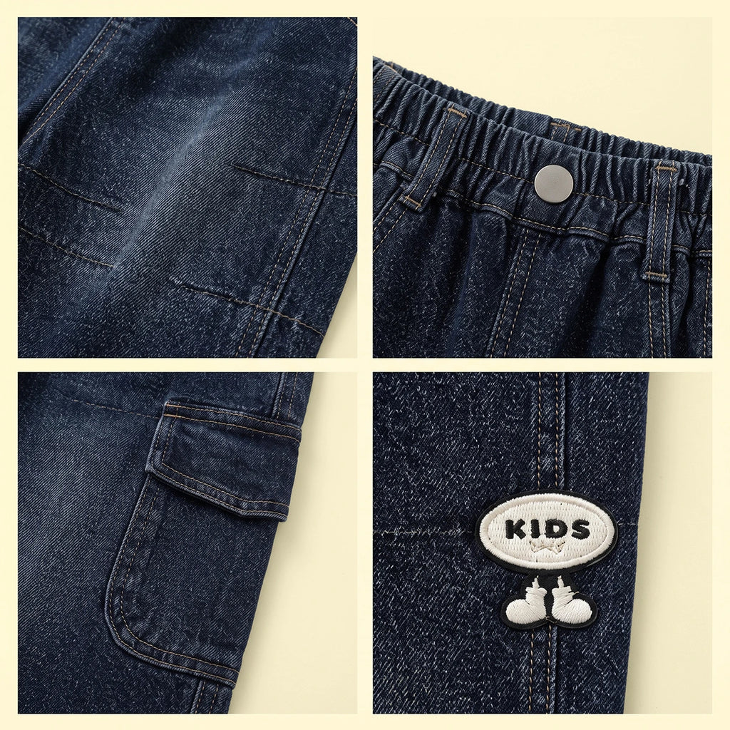 Boys Dark Blue Denim Cargo Shorts Shorts
