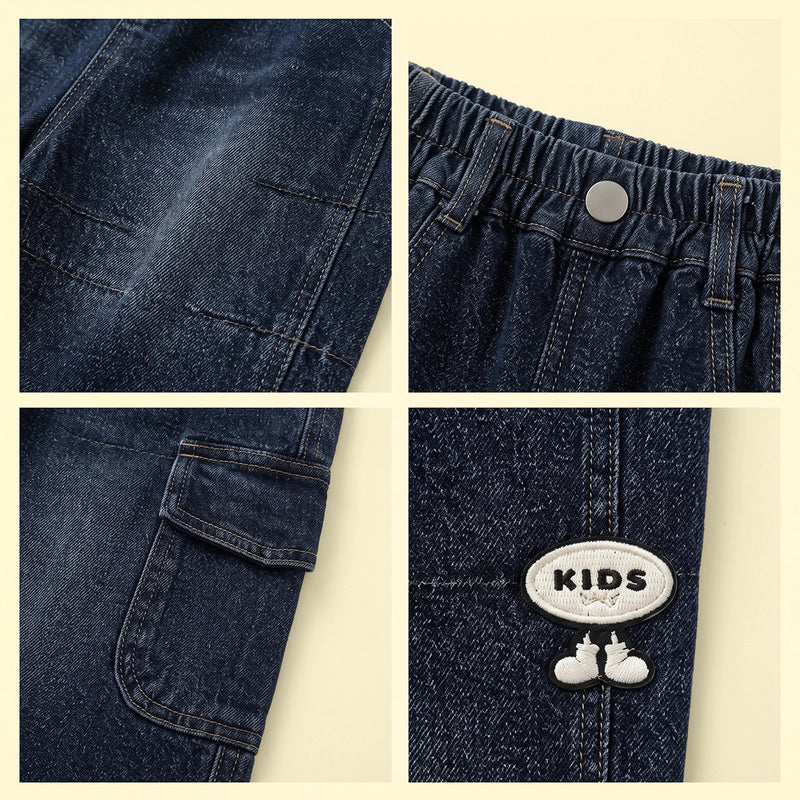 Boys Dark Blue Denim Cargo Shorts Shorts