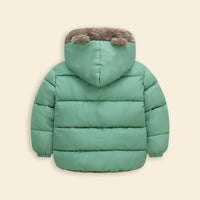 Boys Green Zip-up Puffer Jacket With Bear Ear On Hood Coats & Jackets