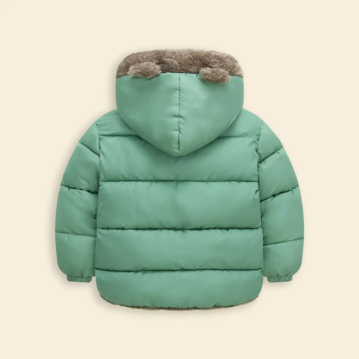 Boys Green Zip-up Puffer Jacket With Bear Ear On Hood Coats & Jackets