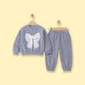 Girls Grey Bow Printed Sweatshirt & Pants Co-ord Sets Sets Grey 1-2 Y