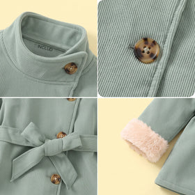 Girls Green Textured Long Sleeve Trench Coat Coats & Jackets