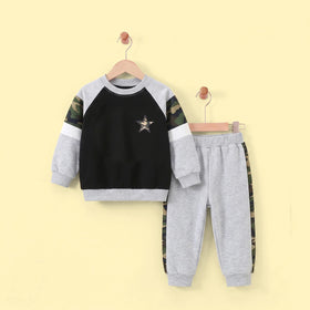Boys Black Star Print Sweatshirt With Pants Sets 2 pc. Sets Black 1-2 Y