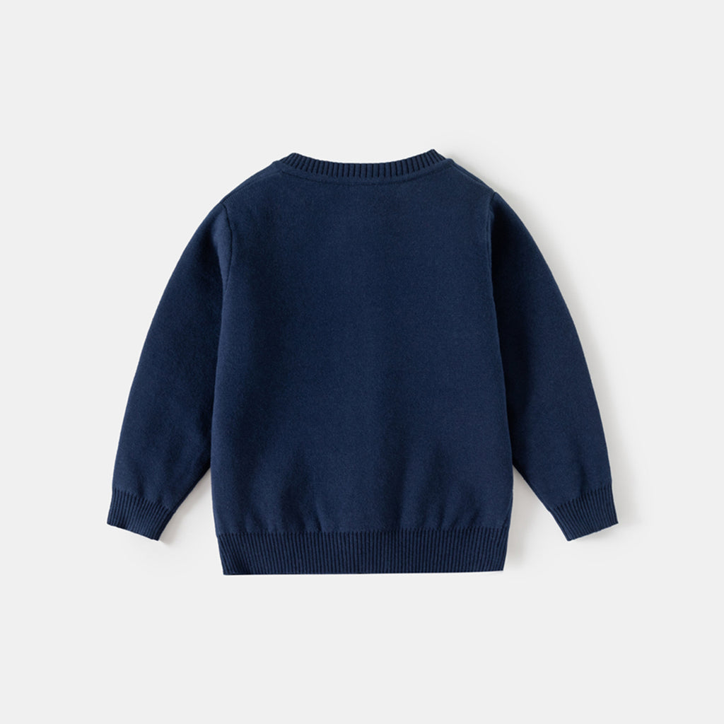 Boys Navy Blue Cardigan With Self-design Teddy Patterns Sweaters & Cardigans