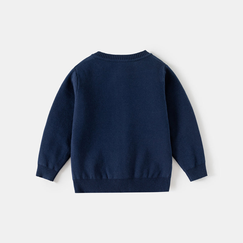 Boys Navy Blue Cardigan With Self-design Teddy Patterns Sweaters & Cardigans