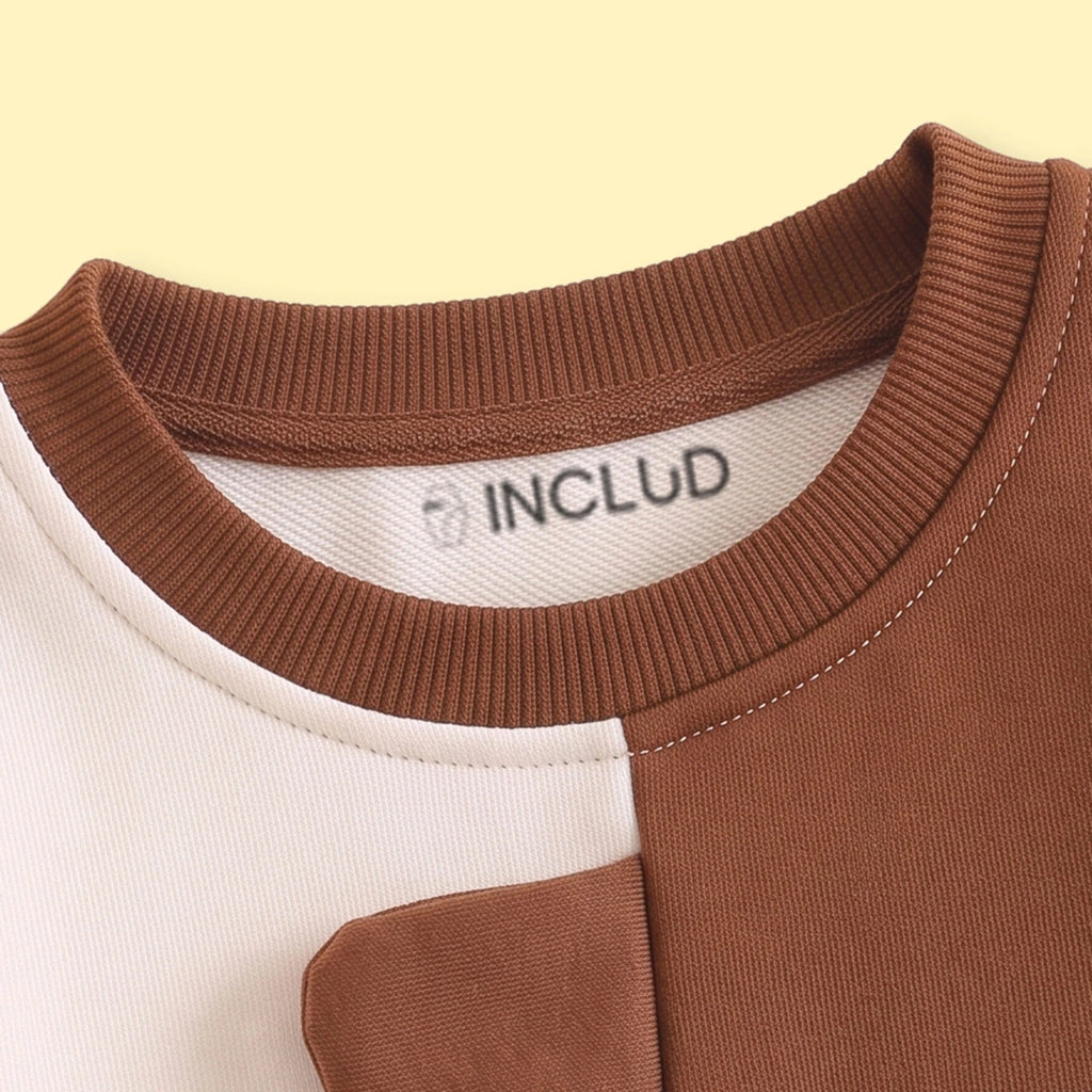 Boys Beige Colourblocked Long Sleeve Sweatshirt With Pants Sets 2 pc. Sets