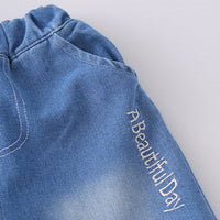 Boys Yellow Typographic Print T-Shirt With Denim Shorts Set Sets
