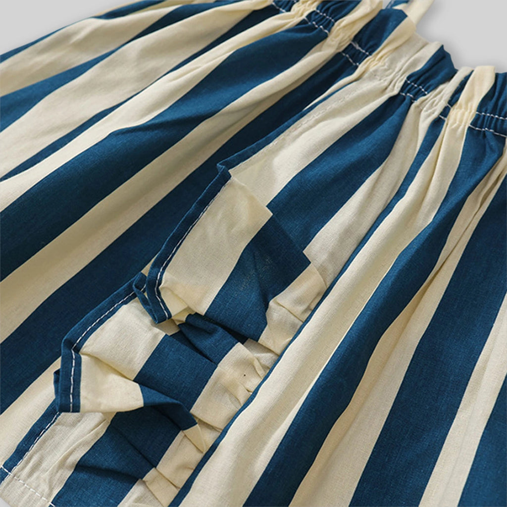 Girls Blue Striped Ruffle Tank Top With Elasticated Pants Sets Sets