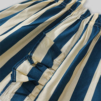 Girls Blue Striped Ruffle Tank Top With Elasticated Pants Sets Sets