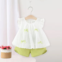 Girls White Textured Sleeveless Top With Elasticated Shorts Sets 2 pc. Sets White 1-2 Y