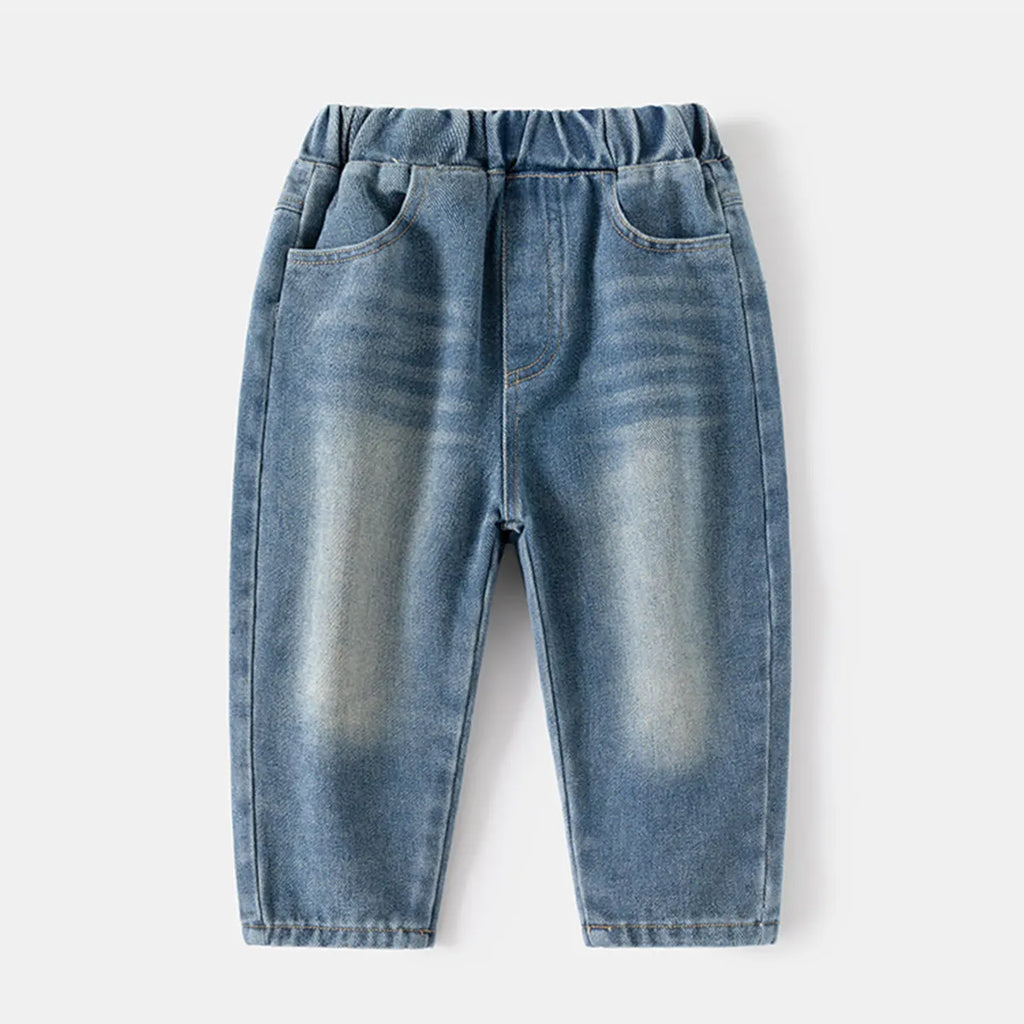 Boys Light Blue Solid Jeans With Elasticated Waistband Jeans