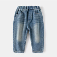 Boys Light Blue Solid Jeans With Elasticated Waistband Jeans