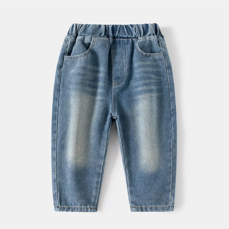 Boys Light Blue Solid Jeans With Elasticated Waistband Jeans