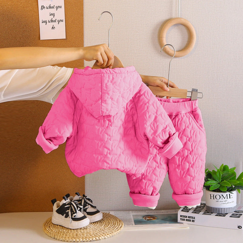 Girls Pink Rabbit Design Quilted Hoodie With Jogger Co-ord Sets Sets