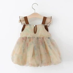 Girls Multicolor Floral Mesh Overlay Fit & Flare Dress Casual Dresses